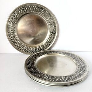 4 RARE Perletinn Oslo Metall Norway Pewter Dinner Plates Brutalist MCM Design